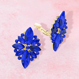 Marquise Round Stone Cluster Clip on Evening Earrings