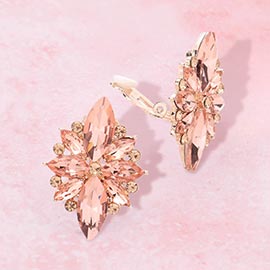 Marquise Round Stone Cluster Clip on Evening Earrings
