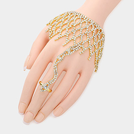 Rhinestone Pave Hand Chain Evening Bracelet