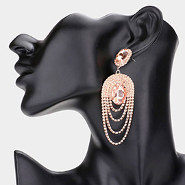 Oval Stone Accented Draped Rhinestone Dangle Evening Earrings