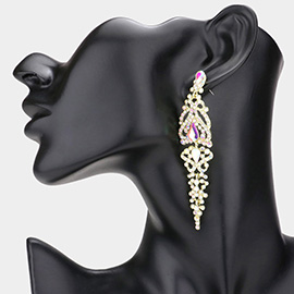 Teardrop Stone Accented Dangle Evening Earrings