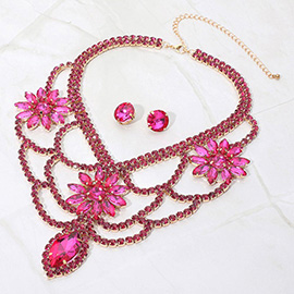 Floral Marquise Stone Accented Draped Evening Necklace