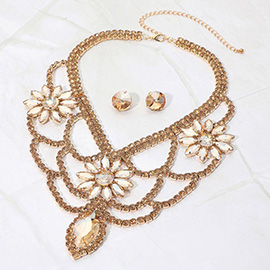 Floral Marquise Stone Accented Draped Evening Necklace