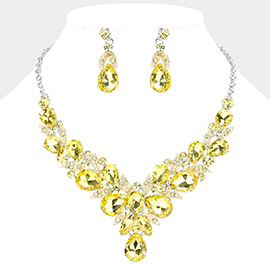 Leaf Cluster Multi Stone Embellished Evening Necklace