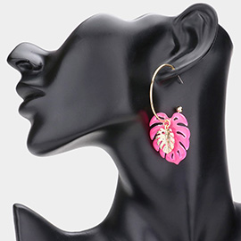 Resin Metal Tropical Leaf Layered Dangle Earrings