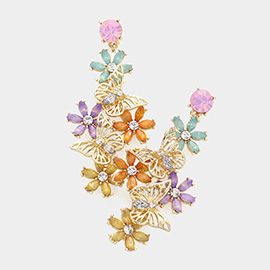 Metal Butterfly Stone Flower Cluster Dangle Earrings