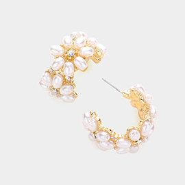 Floral Pearl Embellished Hoop Evening Earrings