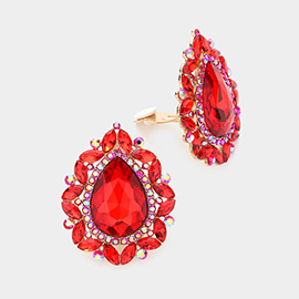 Teardrop Stone Accented Clip on Evening Earrings