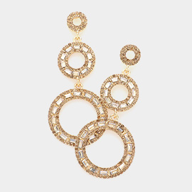Rectangle Stone Pointed Triple Open Circle Link Dangle Evening Earrings