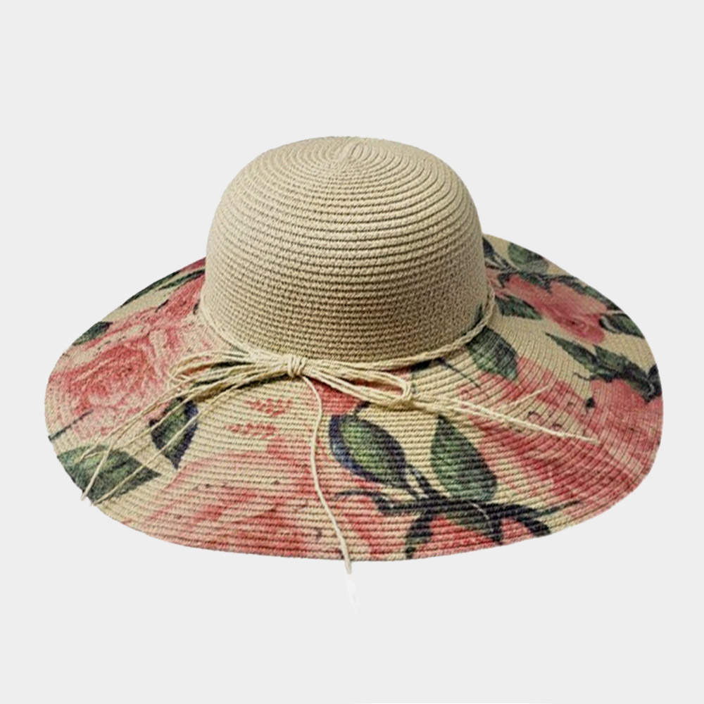 Flower Patterned Straw Floppy Sun Hat