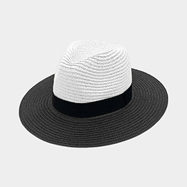 Black Band Two Tone Straw Panama Sun Hat