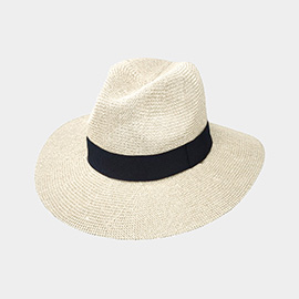 Black Band Solid Straw Panama Sun Hat