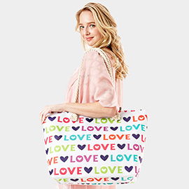 Love Message Heart Patterned Beach Tote Bag