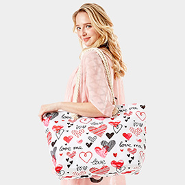 I Love U Love Me Message Heart Patterned Beach Tote Bag