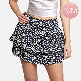Daisy Flower Patterned Ruffle Tiered Mini Skirt
