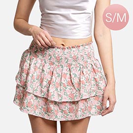 Flower Patterned Ruffle Tiered Mini Skirt