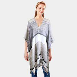 Striped Frayed Cover Up Kimono Poncho