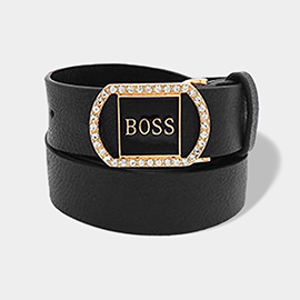 Boss Message Accented Faux Leather Belt