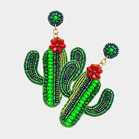 Felt Back Multi Beaded Flower Cactus Dangle Earrings