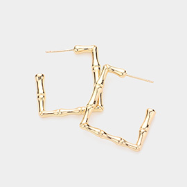 1.1 Inch Brass Metal Bamboo Rectangle Hoop Earrings