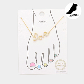 Gold Dipped CZ Love Message Charm Anklet