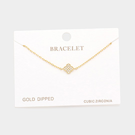 Gold Dipped CZ Quatrefoil Charm Bracelet