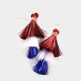 American USA Flag Triple Tassel Layered Dangle Earrings