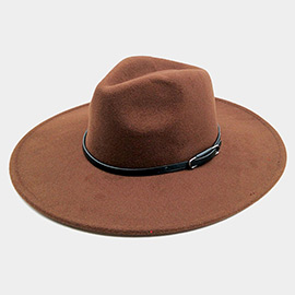 Faux Leather Band Solid Panama Hat