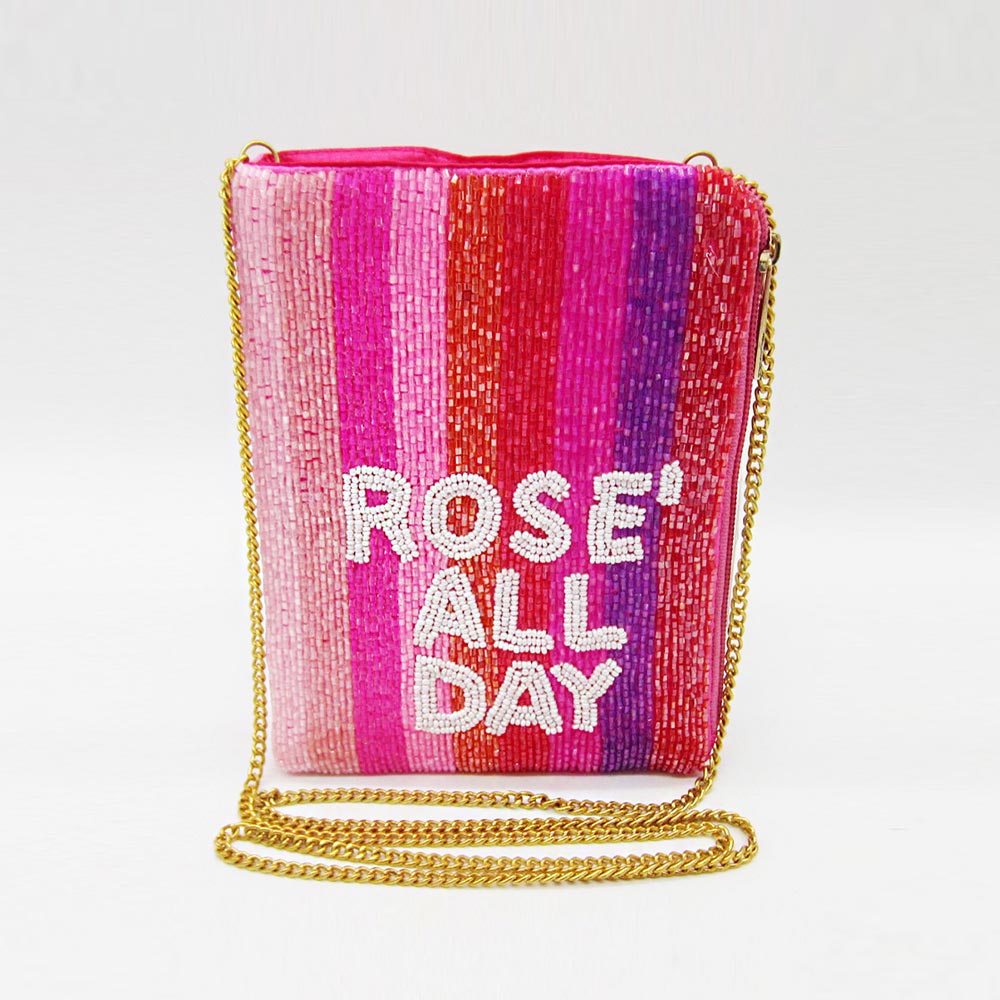 Rosé All Day Message Colorful Beaded Crossbody Bag
