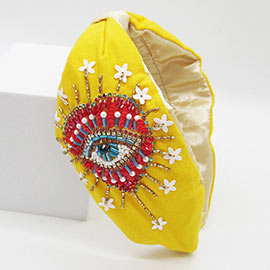 Pearl Sequin Beaded Evil Eye Heart Knot Burnout Headband