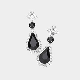 Teardrop Stone Accented Dangle Evening Earrings