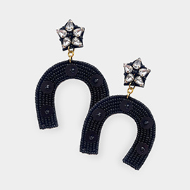 Felt Back Beaded Horseshoe Derby Dangle Earrings