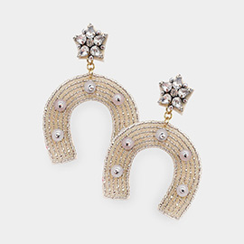 Felt Back Beaded Horseshoe Derby Dangle Earrings