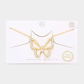 Gold Dipped CZ Embellished Butterfly Pendant Necklace
