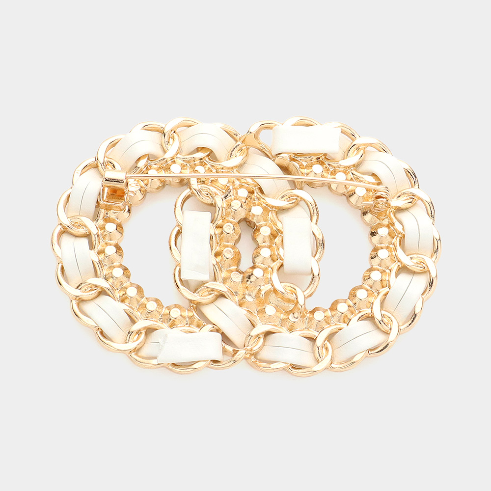 Stone Embellished Double Open Circle Link Pin Brooch