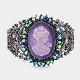 Cameo Centered Stone Trimmed Metal Hinged Bracelet