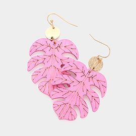 Wood Leaf Dangle Earrings