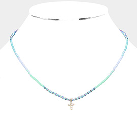 Cross Pendant Faceted Beaded Necklace