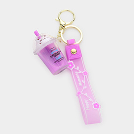 Bubble Tea Cat Milk Cap Drink Strap Keychain