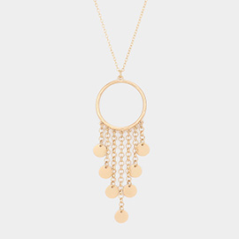 Geometric Metal Disc Dropped Pendant Long Necklace