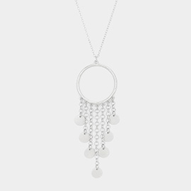 Geometric Metal Disc Dropped Pendant Long Necklace
