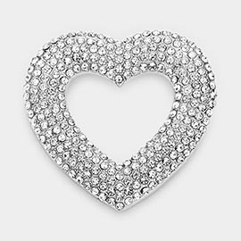 Rhinestone Embellished Open Heart Pin Brooch