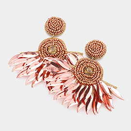 Felt Back Seed Beaded Boho Fringe Dangle Earrings