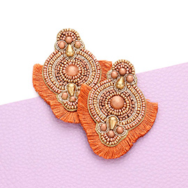 Felt Back Boho Tassel Trimmed Multi Beaded Earrings