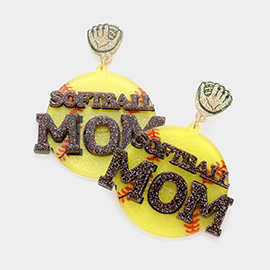 Softball Mom Message Glittered Resin Dangle Earrings
