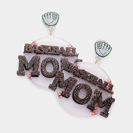 Baseball Mom Message Glittered Resin Dangle Earrings