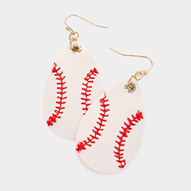 Faux Leather Teardrop Baseball Dangle Earrings