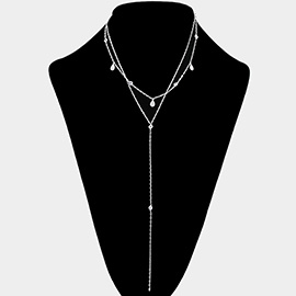 Secret Box _ Rhinestone Teardrop Metal Round Station Double Layered Y Necklace