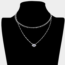 Secret Box _ Rhinestone Evil Eye Pendant Double Layered Necklace