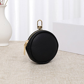 Solid Faux Leather Round Mini Attachable Coin Bag